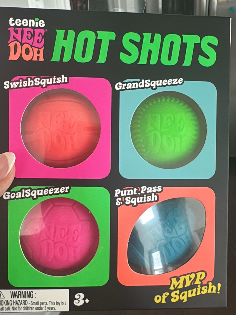 NEE DOH. Hot Shots Kids Squishy Ball Set - Pink, Green, Red, Blue
